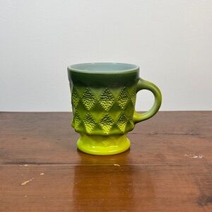 Vintage 60s - 70s Fire King Anchor Hocking Green Textured Milkglass Kimberly Mug